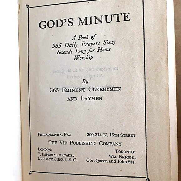 God's Minute A book of 365 Daily Prayers for Home Worship 1916 VIR Publishing - Picture 3 of 3